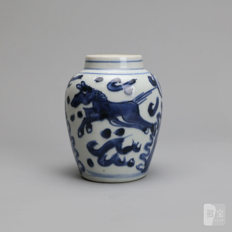 明万历 青花奔马纹罐